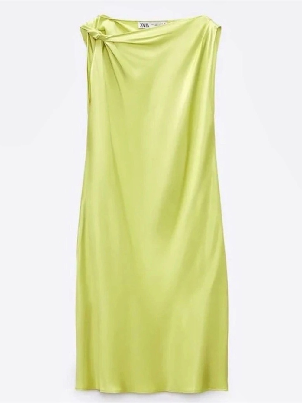 ZARA Chartreuse Knotted Effect Mini Dress Like New | Size XS